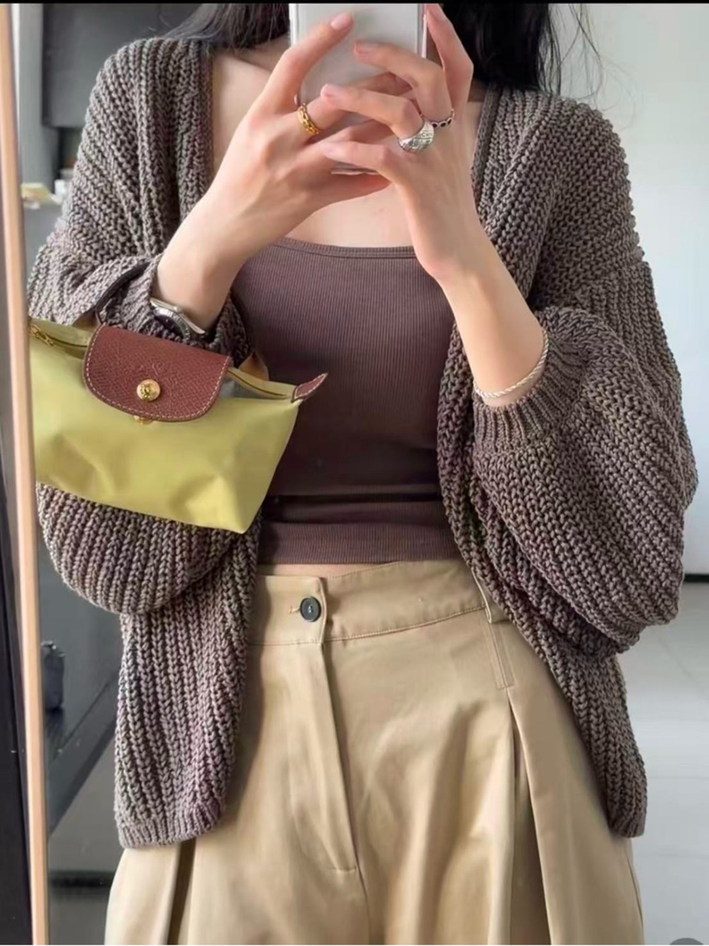 Longchamp Le Pliage Original Pouch with handle pistachio color